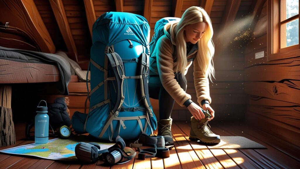 Vrouw met rugzak in hut. - Trekking-Packliste