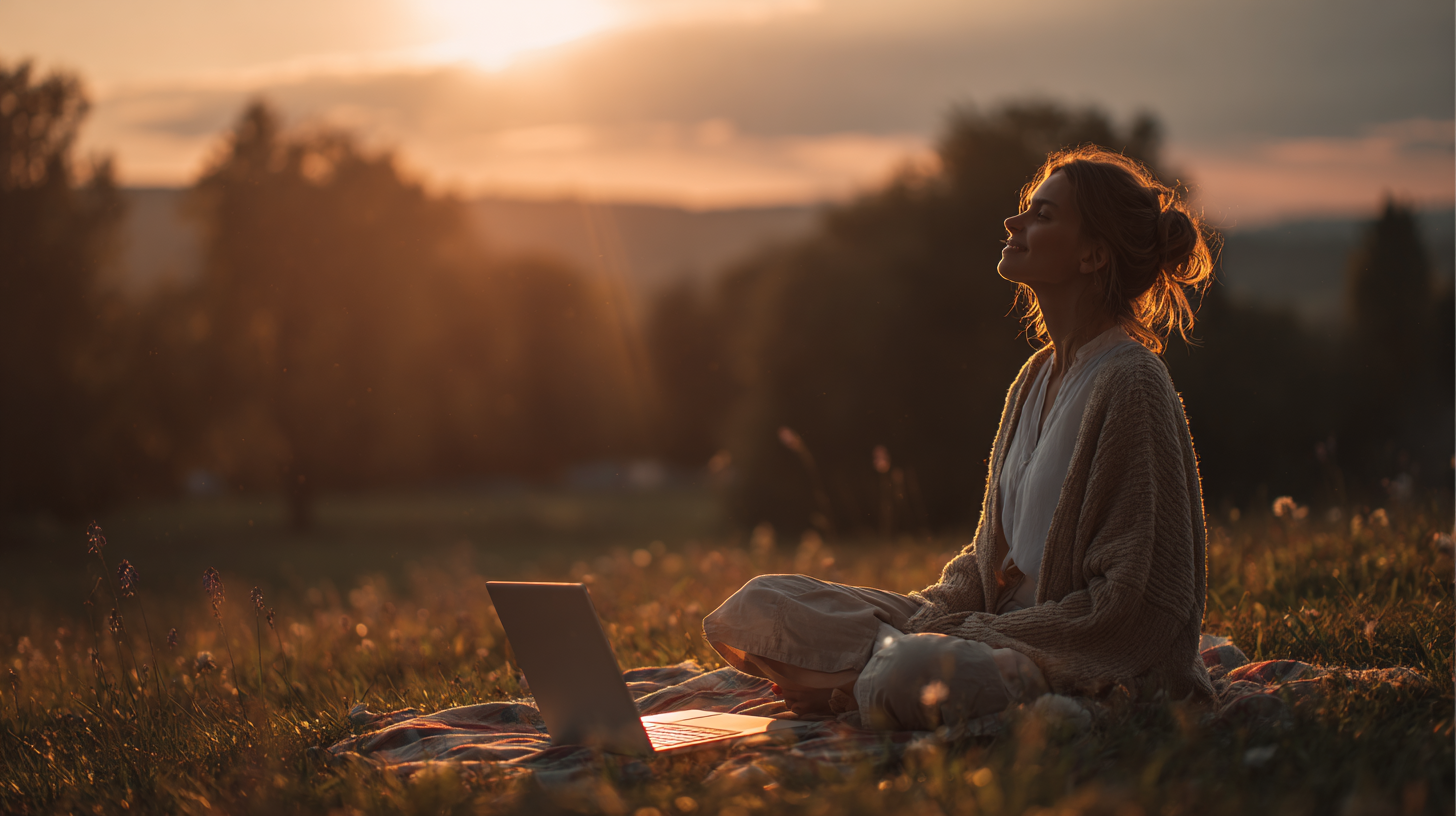 Glückliche Person in der Natur mit ausgeschaltetem Handy – gelungene digitale Balance