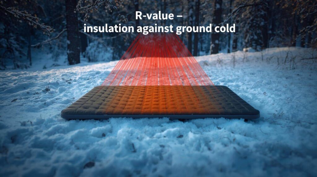 Outdoor Isomatte mit Farbdarstellung von Kälte und Wärme zur Erklärung des R-Werts