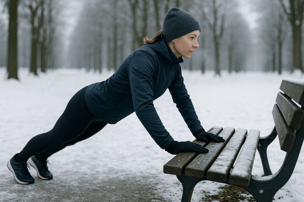 Liegestütze an der Parkbank – Training draußen im Winter