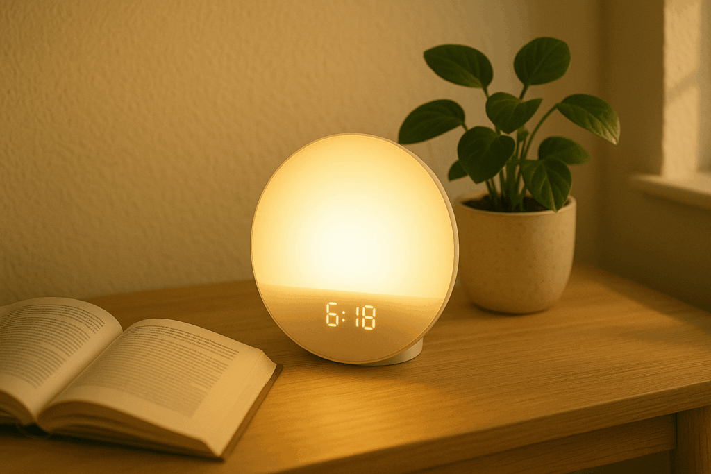 Tageslichtwecker auf Holztisch – natürliches Aufwachen ohne Stress