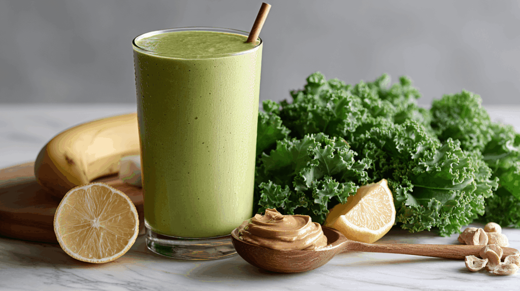 Groene smoothie met banaan en boerenkool