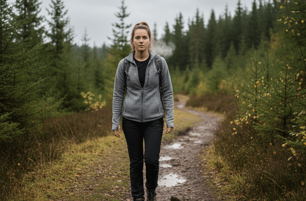 Fleecejacke als Mid Layer beim Wandern bergauf