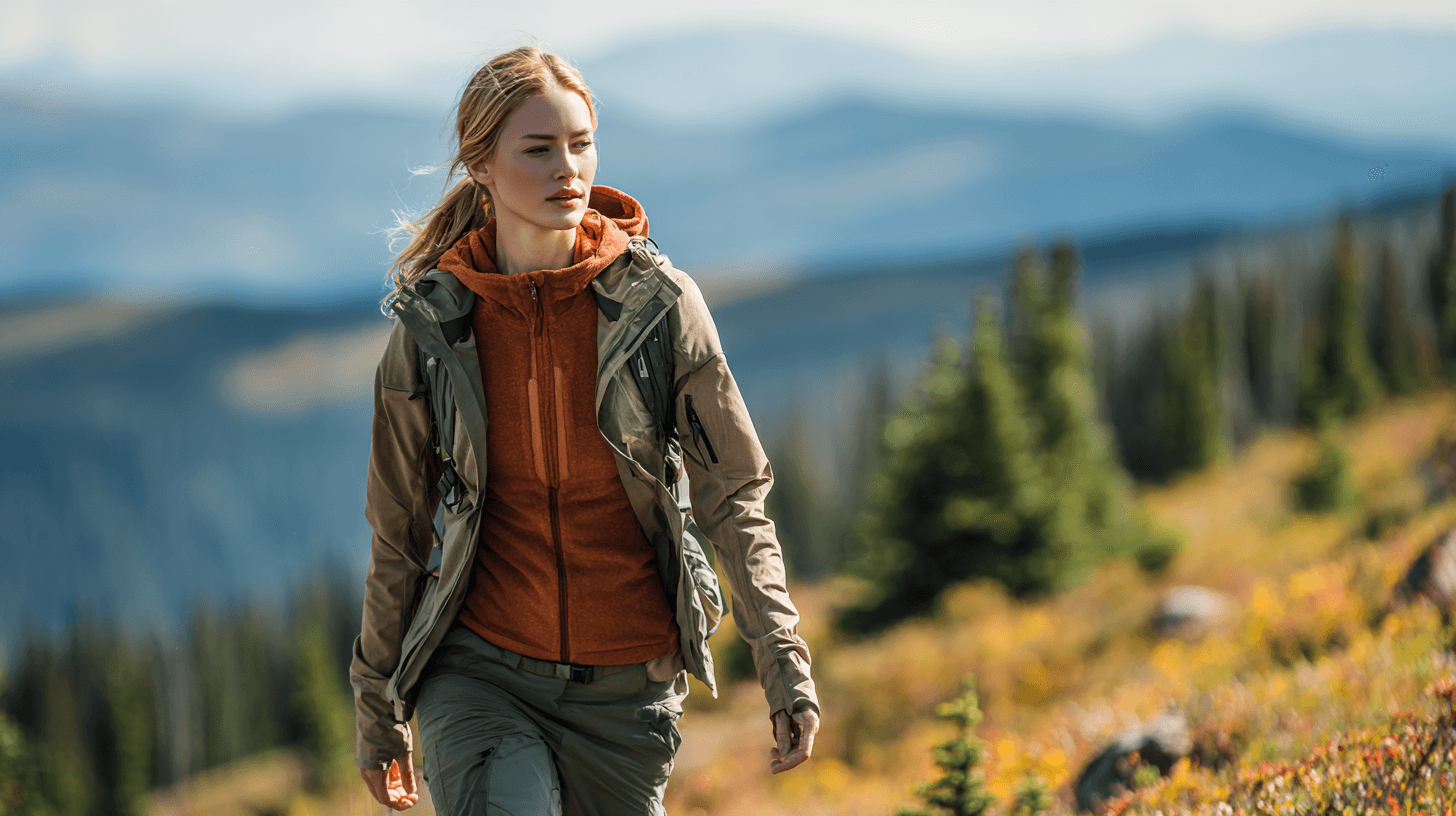 Layering im Outdoorbereich mit Base Layer, Fleece und Softshell beim Wandern im Herbst