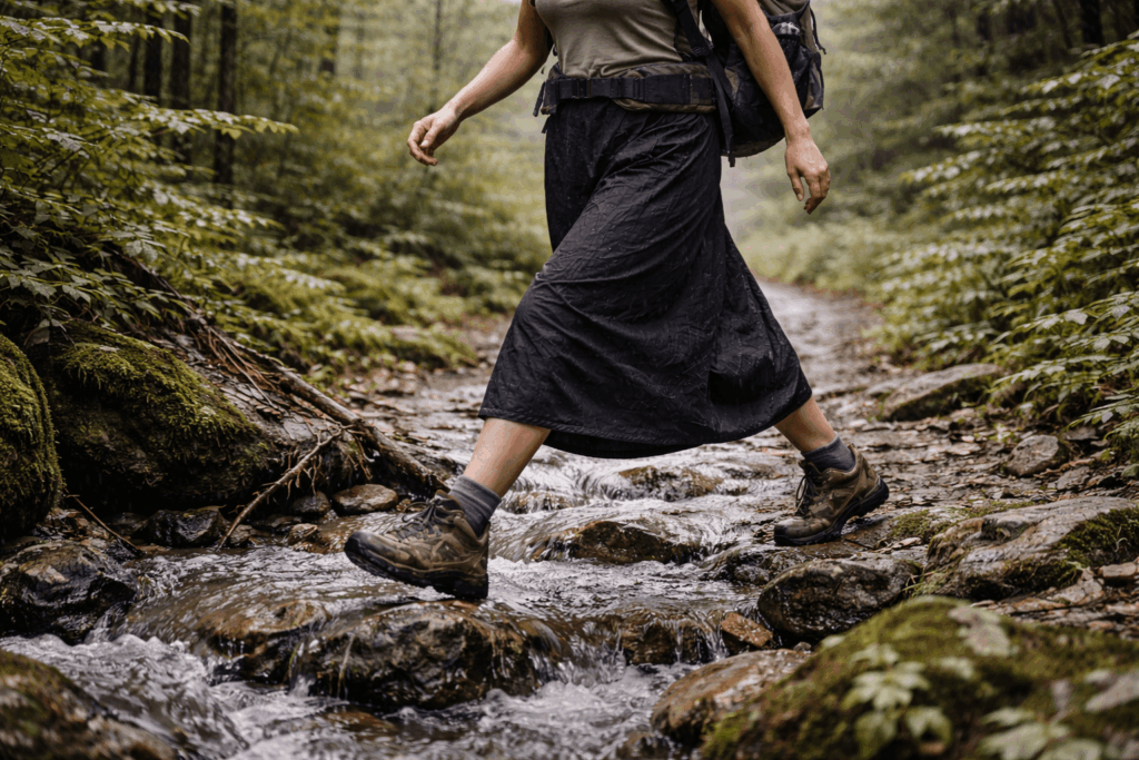 Regenrock beim Wandern im warmen Sommerregen