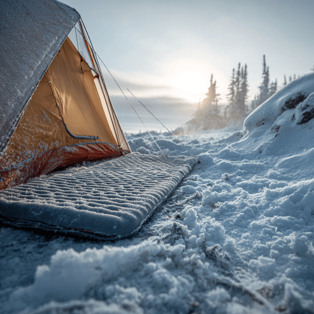 Isomatte auf Schnee beim Wintercamping