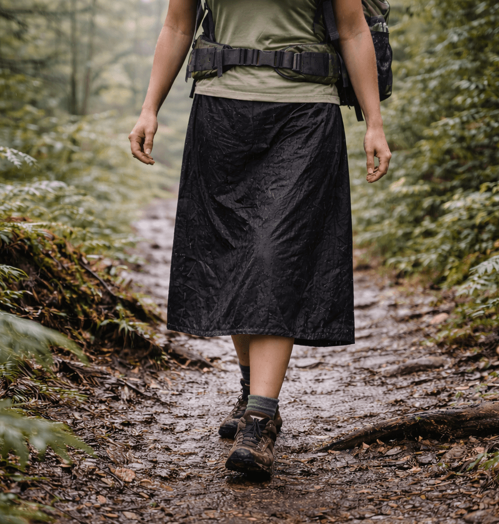 Wanderer mit leichtem Regenrock auf Sommerwanderung