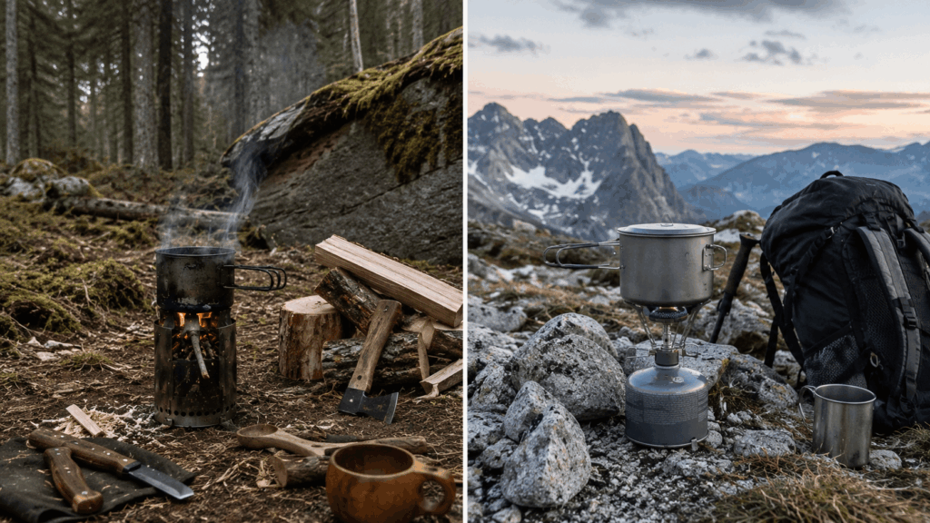 Bushcraft mit Hobo-Kocher und Trekking mit Gaskocher im Vergleich