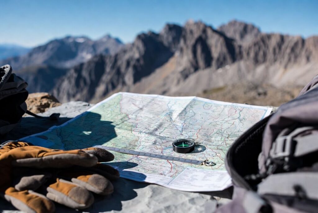 `Analoge Navigation mit Wanderkarte und Kompass – unverzichtbar ohne Netz`