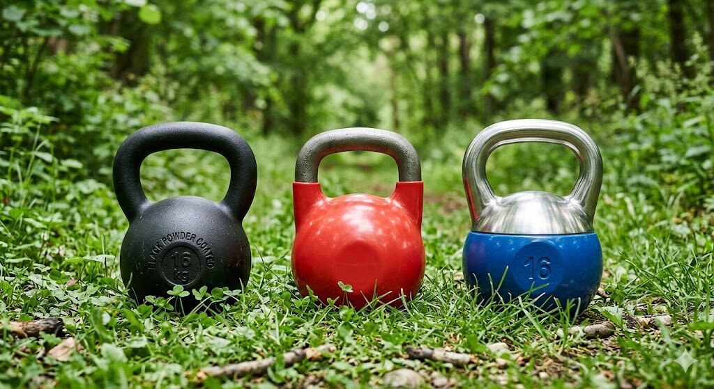 Vergleich unterschiedlicher Kettlebells auf Gras – Pulverbeschichtet, Vinyl und Competition