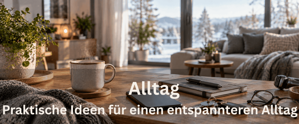 Alltag: Alltagsgegenstände mit Smartphone, Notizbuch, Kaffee und Schlüsseln auf einem Tisch
